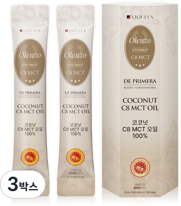 바이퀸 올렌조 코코넛 C8 100% MCT 엠씨티 오일, 3박스, 140ml - 쿠팡