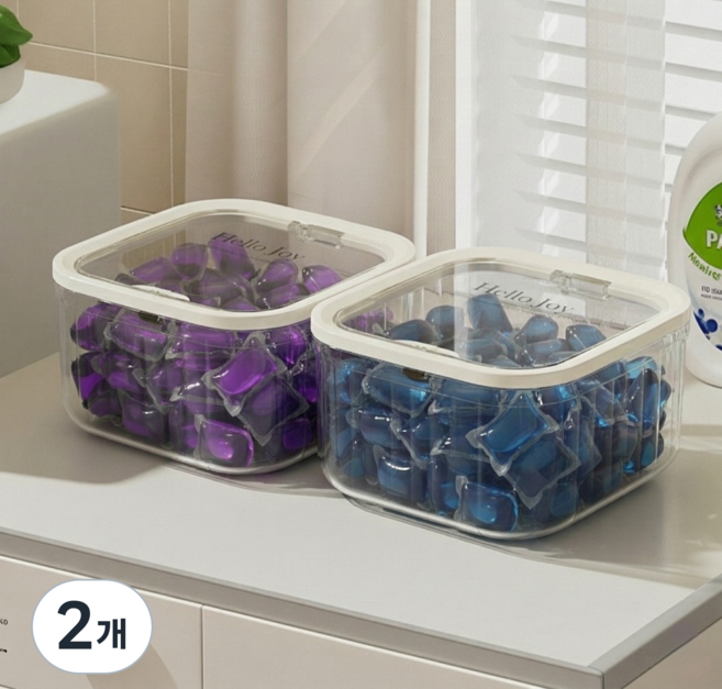 헬로조이 캡슐세제 보관함 원터치 캡슐세제통 보관 케이스, 투명, 2개