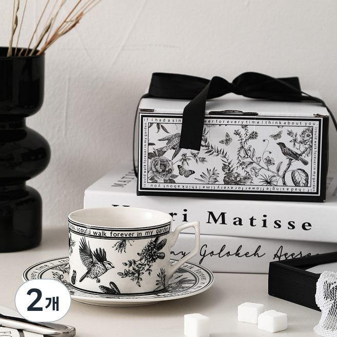 도자기 고급 커피잔 선물포장 쇼핑백, 버드, 2개