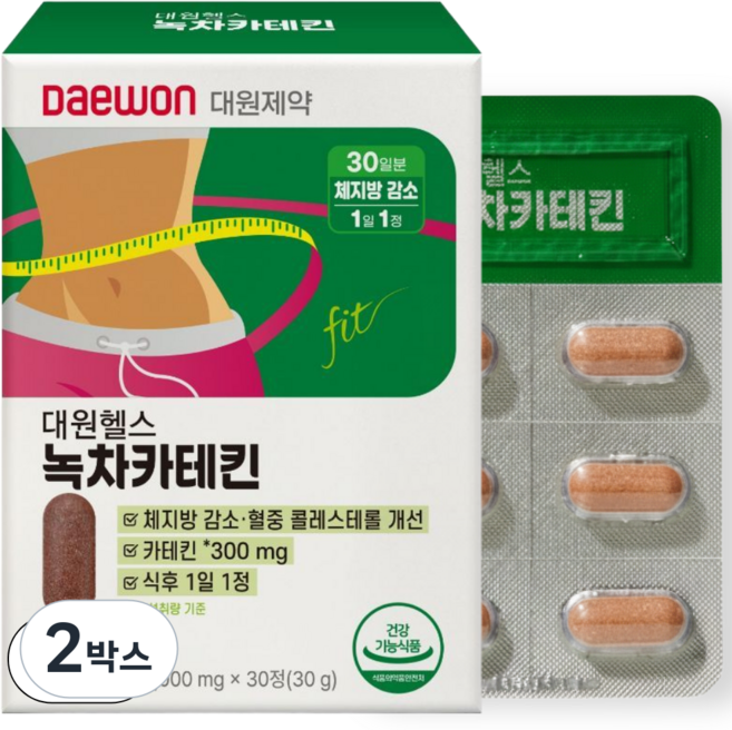 대원제약 녹차카테킨 다이어트 (체지방 감소 콜레스테롤 개선 항산화)/30, 2박스, 30정