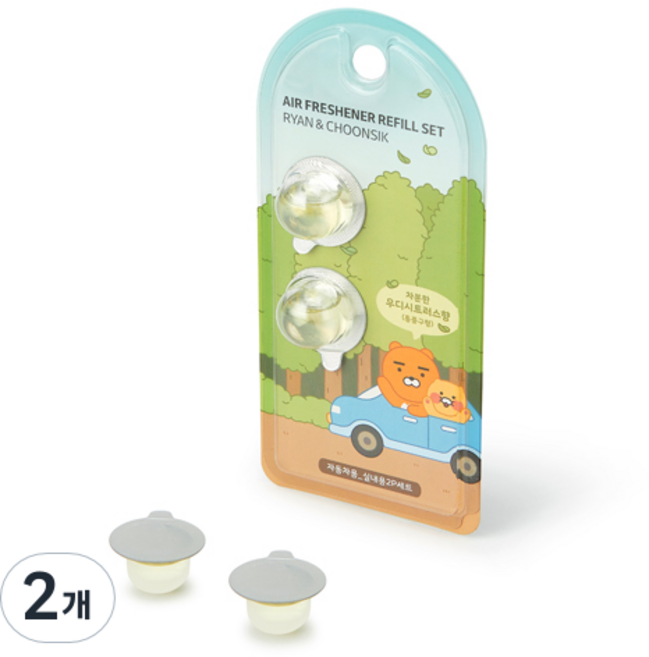 카카오프렌즈 차량용방향제 송풍구형 정품 리필 2개입, 2개, 우디시트러스