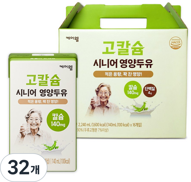케어웰 고칼슘 시니어 영양두유, 140ml, 32개