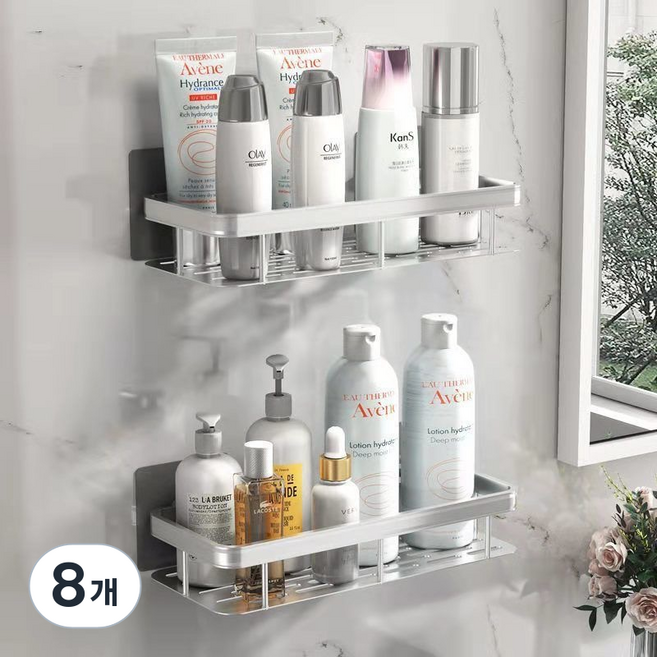 무타공 접착식 욕실 선반 세트 (1+1), 실버, 8개