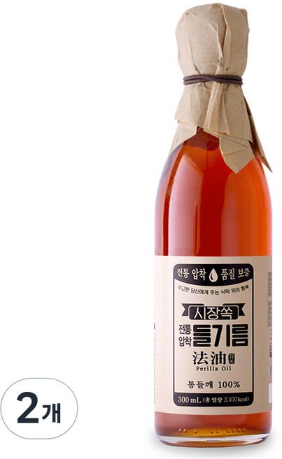 시장쏙 전통압착 들기름, 2개, 300ml