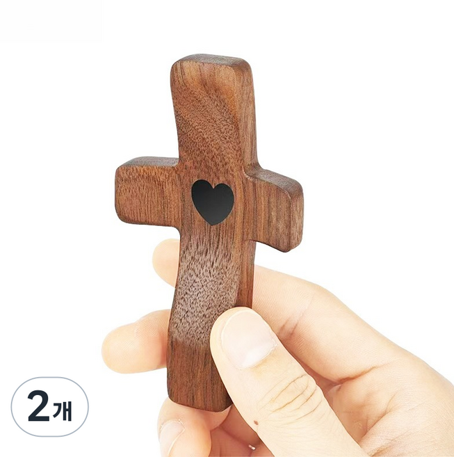 부활절 교회 기도용 엄지 십자가 원목 월넛 너도밤나무 핸드 크로스, 2개, 내추럴 우드