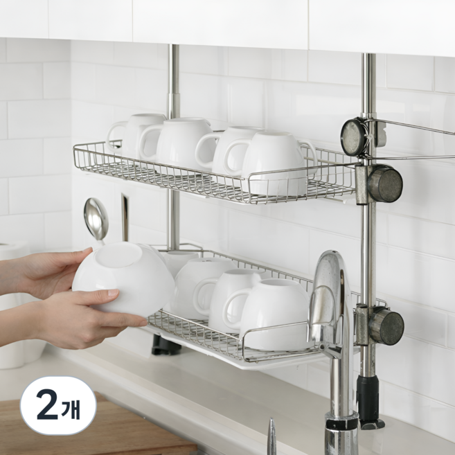 [KS한국] 프리미엄 튼튼강력 기둥 식기건조대 800A, 2개, 실버/블랙, 2단