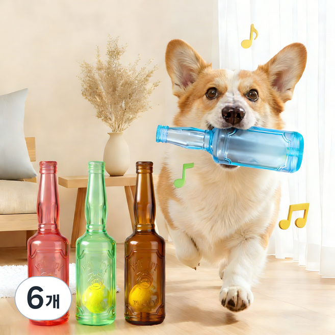애견 노즈워크 맥주병 삑삑이 강아지 장난감, 6개, 블루