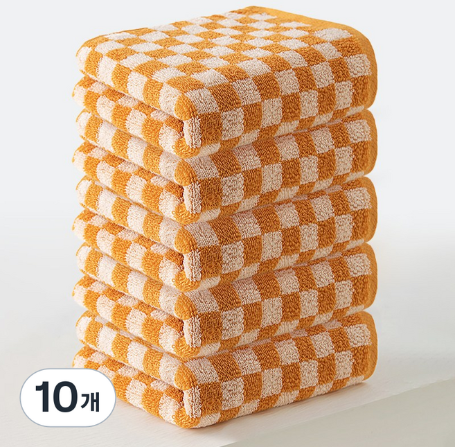 록신 데일리 체크 세면타월 40수 코마사 호텔수건 타월 부드러운 수건, 10개, 살구 오렌지