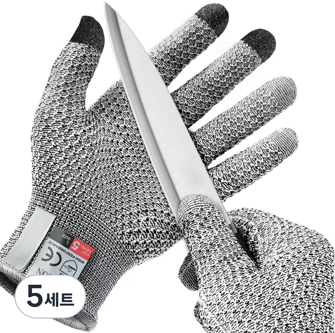 어바웃툴즈 베임방지 안전장갑 작업용장갑 레벨5등급 스마트폰터치, 5세트, 그레이