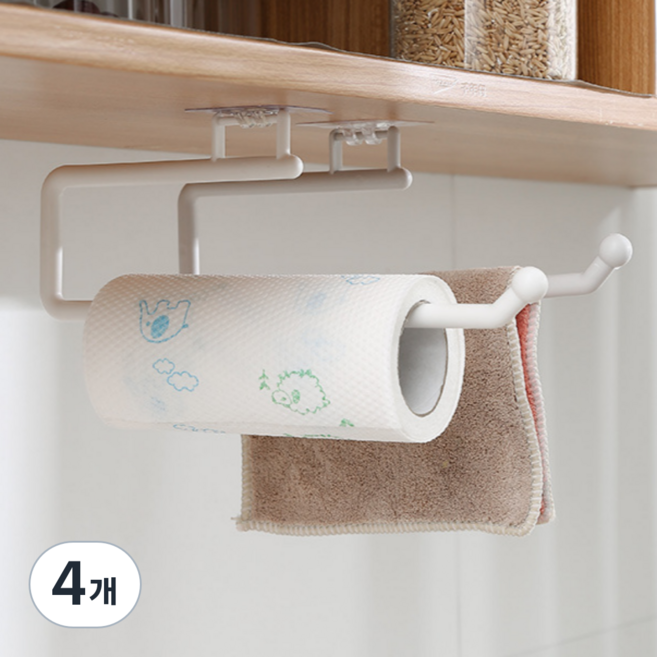 데이모노 무타공 키친타올걸이, 4개, 화이트