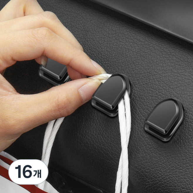 데이모노 간편 접착 차량용 후크 봉투 걸이, 블랙, 16개