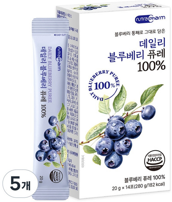 뉴트라팜 데일리 블루베리 퓨레 100% 14p, 5개, 280g