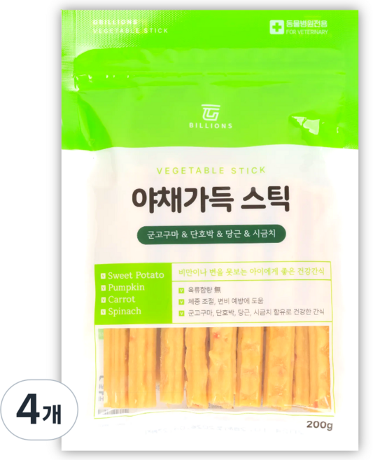 야채가득 스틱 강아지 비건 간식, 4개, 200g, 야채가득스틱
