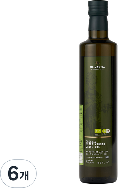올리바티아 크레타 유기농 엑스트라버진 올리브 오일, 500ml, 6개