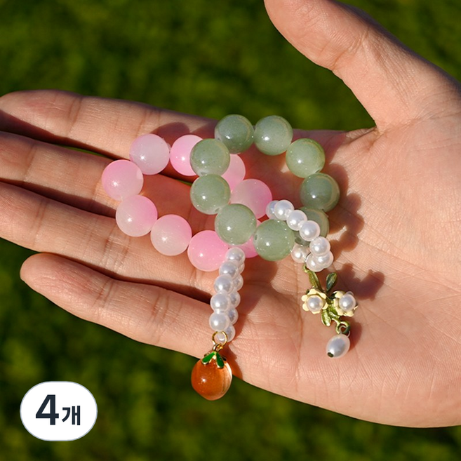 리빙릿 손가락 염주 유리 불교 반지 미니 합장주 108배, 4개, 핑크블라썸
