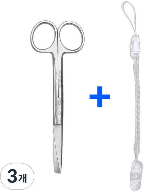 의료용 시저 가위 14cm 스프링 집게줄 2p 간호사 용품 가위집게줄, 3개, 투명집게줄_시저가위