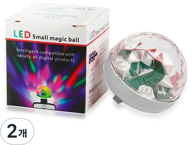 비엘스키 미니 USB LED 조명 디스코 DJ 미러볼 프로젝터 자동차 파티 할로윈 휴대폰용, 2개, 미러볼아이폰용 BL09968