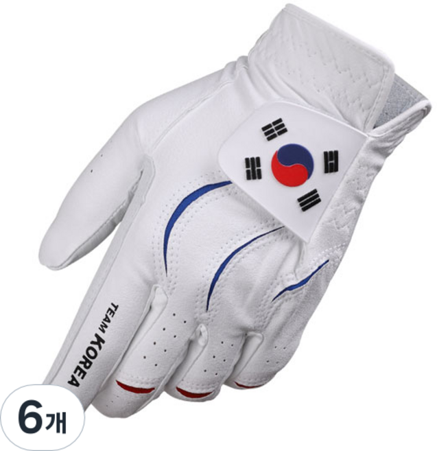 [어베이브] 팀코리아 태극기 국가대표 콤비양피 골프장갑, 화이트, 6개