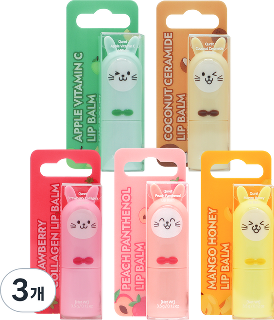 큐릿 과즙팡팡 토끼 립밤 5종 (택1), 3개, 3.5ml, 피치 판테놀