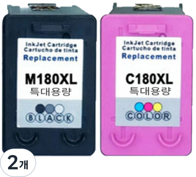 삼성 M180 C180 M180XL SL-J1660 SL-J1663 SL-J1665 비정품잉크, 2개, 검정 컬러 대용량 묶음 잉크카르지