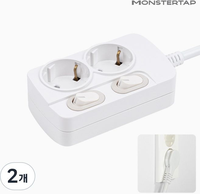 몬스터탭 국산 개별 절전 과부하차단 스위치 멀티탭 슬림 플러그, 2개, 개별 2구 화이트, 3m