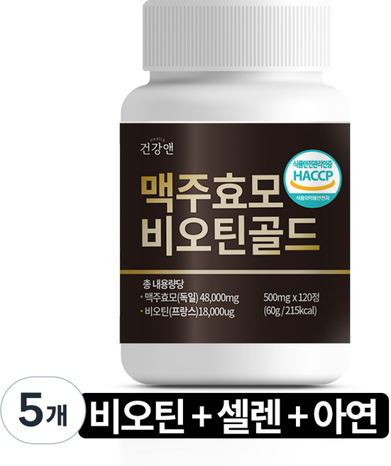 맥주효모 비오틴 골드 식약청 HACCP 인증, 120정, 5개