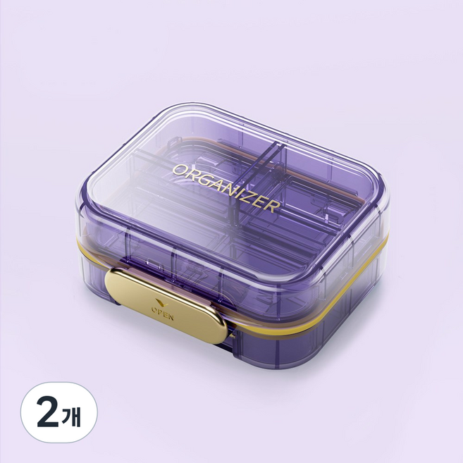 레디박스 크리스탈 고급형 간편 휴대용 미니 7칸 알약 케이스, 퍼플, 2개