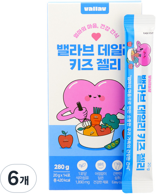 35가지 야채과일 식이섬유 아이 건강 간식 밸라브 데일리 키즈 젤리, 280g, 6개, 천연사과맛