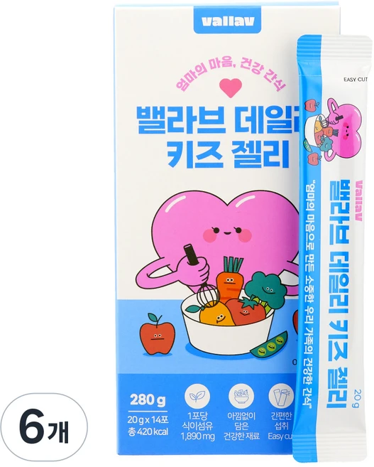 35가지 야채과일 식이섬유 아이 건강 간식 밸라브 데일리 키즈 젤리, 280g, 6개, 천연사과맛 - 쿠팡