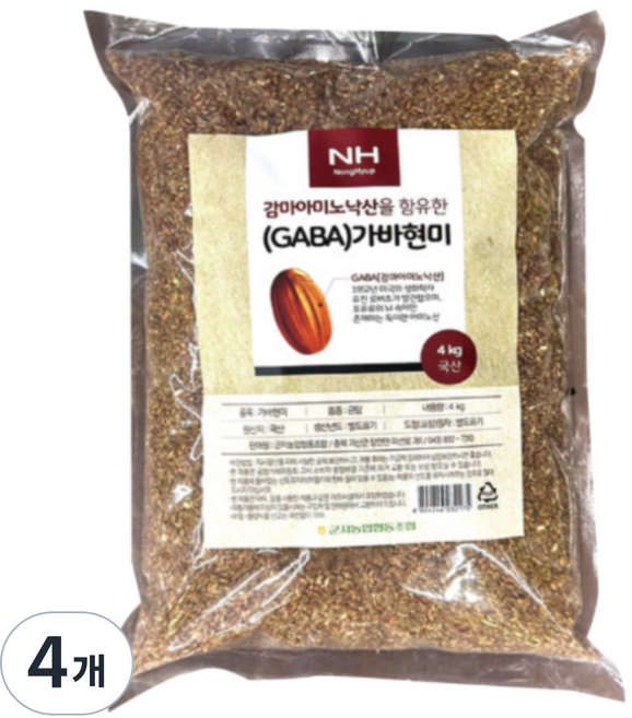 농협 2025년 햇곡 국산 가바 현미 (감마아미노낙산), 4개, 4kg