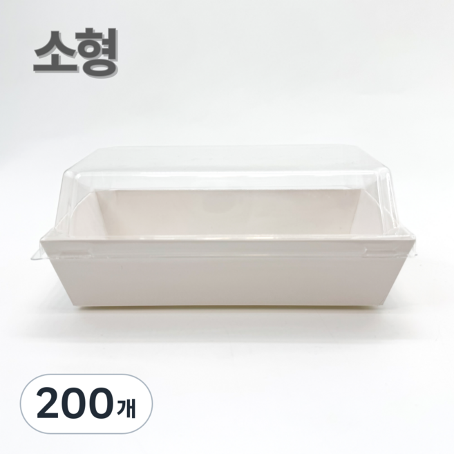 정담 직사각 소형 크라프트 용기+뚜껑 세트, 200개, 화이트 소형