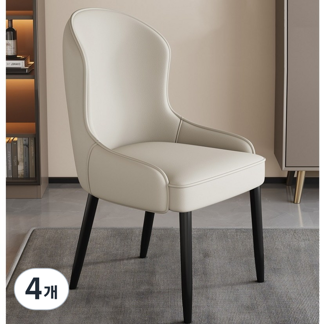 ANYOU 모던 식탁의자 2p 고급 가죽 등받이 의자 소프트 카페 식당 인테리어의자, 4개, 아이보리