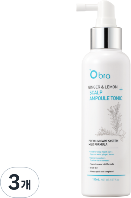 오브라 진저 앤 레몬 앰플토닉 150ml 탈모증상완화 기능성 인증 쿨링앰플 두피관리 두피앰플 두피쿨링스프레이, 3개