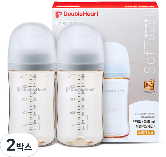 더블하트 모유실감 모먼트 새벽그레이 240ml 트윈팩(젖꼭지미포함), 2박스