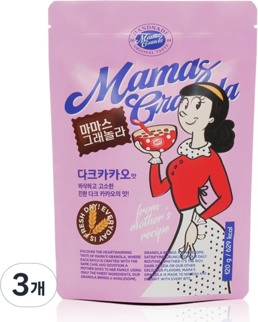 마마스그래놀라 카카오맛 아침식사 아이들간식 식단관리 홈메이드간식, 120g, 3개 - 쿠팡