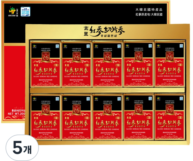 [국내산] 고려 홍삼 절편 4년근이상 어버이날 스승의날 꿀먹은 인삼 절편삼 선물세트, 5개, 200g