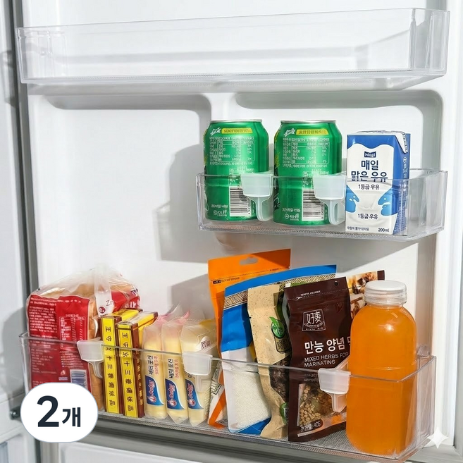 냉장고 정리 칸막이 클립 선반 수납 공간활용 냉장고파티션 정리용품 4P세트, 투명, 2개