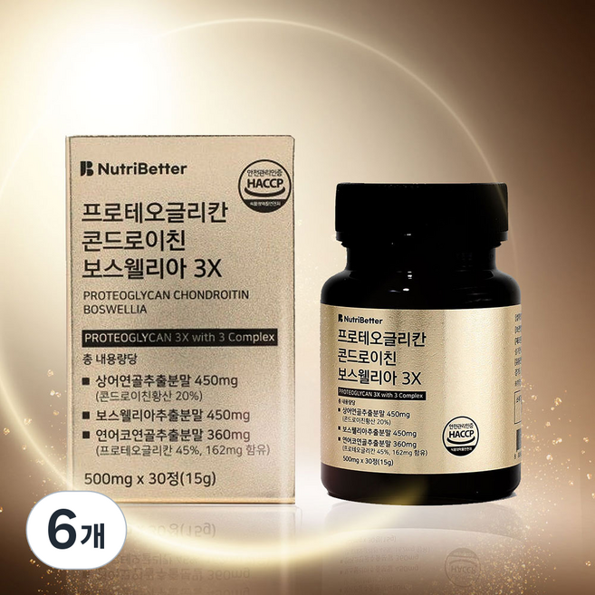 뉴트리베러 프로테오글리칸 3X 연어코연골 추출물 고함량 프리테오글리칸, 6개, 30정