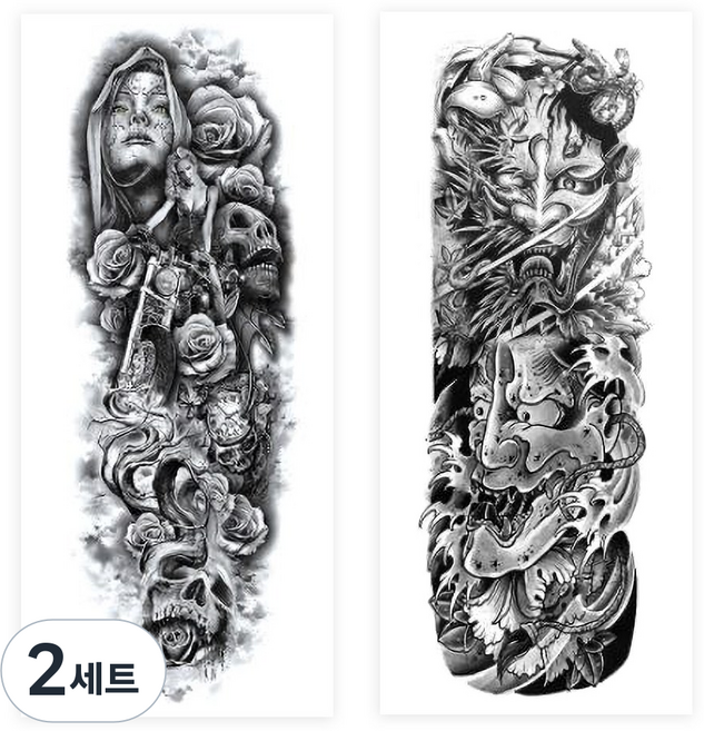 고릴라 긴팔 타투 스티커 문신 이레즈미 대형, 혼합 2종 (세트C), 2세트