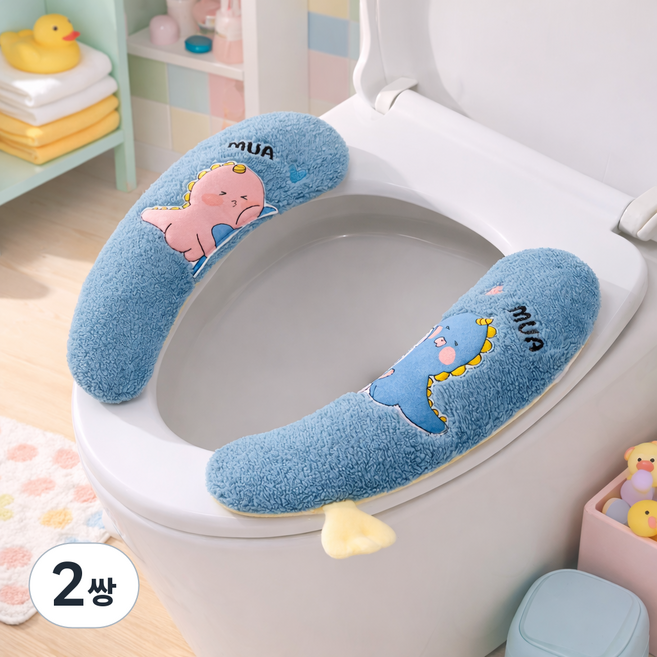 오니홈 고급형 포근한 변기시트커버 / 극세사 벨크로 부착형, 2쌍, 블루