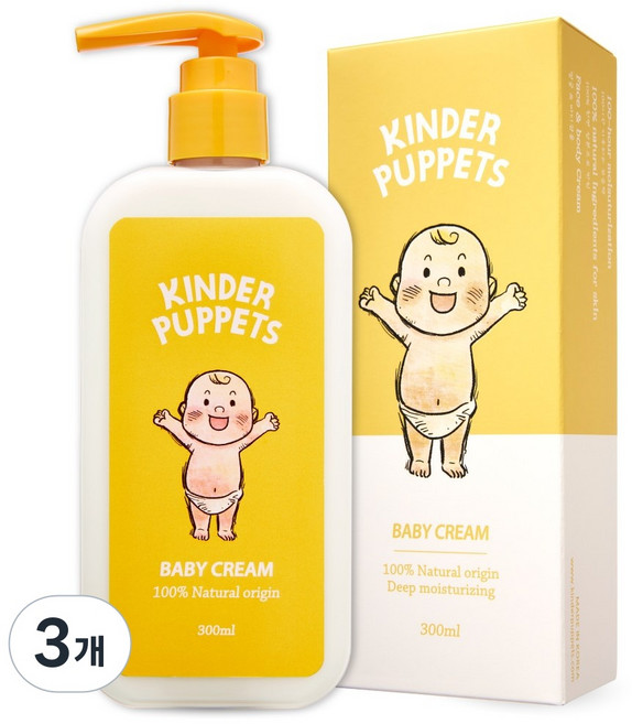 [100% 천연] 킨더퍼페츠 100시간 고보습 유아 가려움증 크림, 300ml, 3개