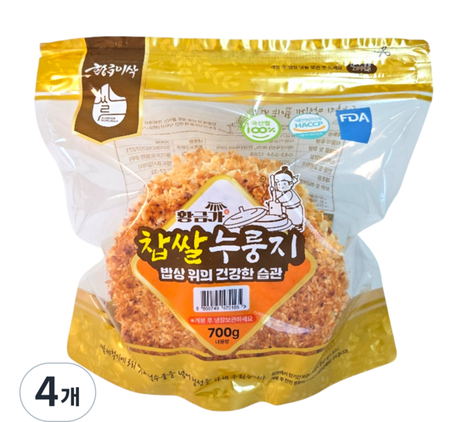 황금가 찹쌀누룽지, 4개, 700g