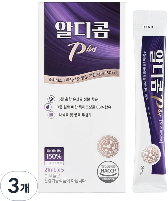 공식 숙취해소제 알디콤Plus 액상 스틱형 5포입, 105ml, 3개 - 쿠팡