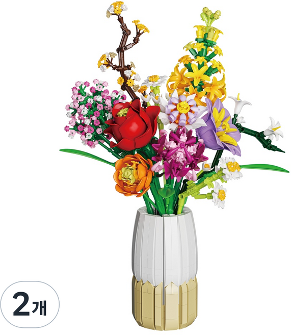 보태니컬 낭만 꽃다발 블록 세트 1458PCS 레고 호환 장미 데이지 백합 조립 장난감 꽃병 포함 홈데코 인테리어 소품 성인 취미 힐링 여자친구 생일 선물 추천 DIY, 2개