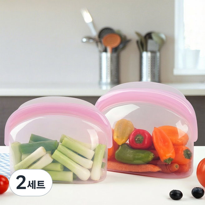 실리콘 지퍼백 스탠딩 항균 친환경 다회용 두툼 실리콘 밀폐용기, 1000ml+1500ml, 2세트