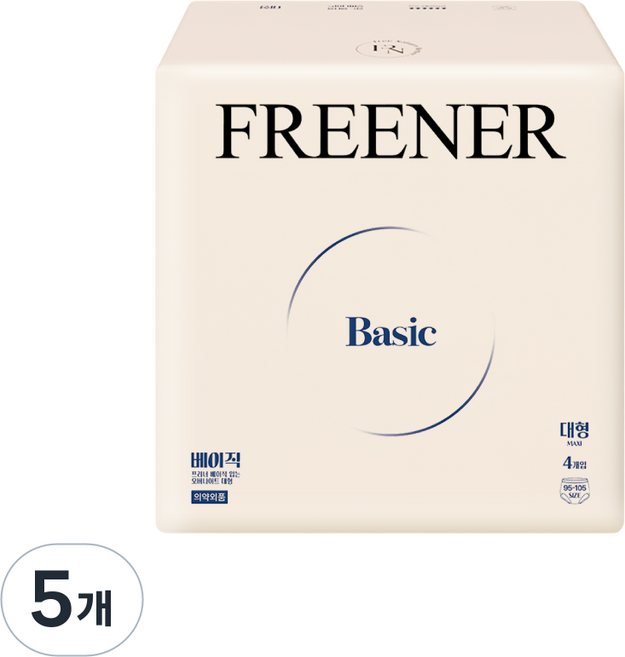 프리너 베이직 입는 오버나이트 (팬티형) 유기농 생리대, 대형, 4개입, 5개