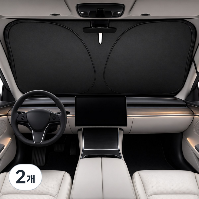 ROYAI ONE 차량 햇빛가리개 차량앞유리 햇빛가리개, 2개, 티타늄 실버