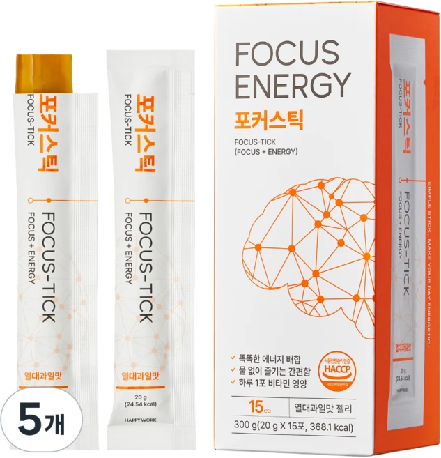 포커스틱 15포 수험생 영양제 카페인 누트로픽 집중샷 공먹 공부 스틱, 5개, 300g - 쿠팡