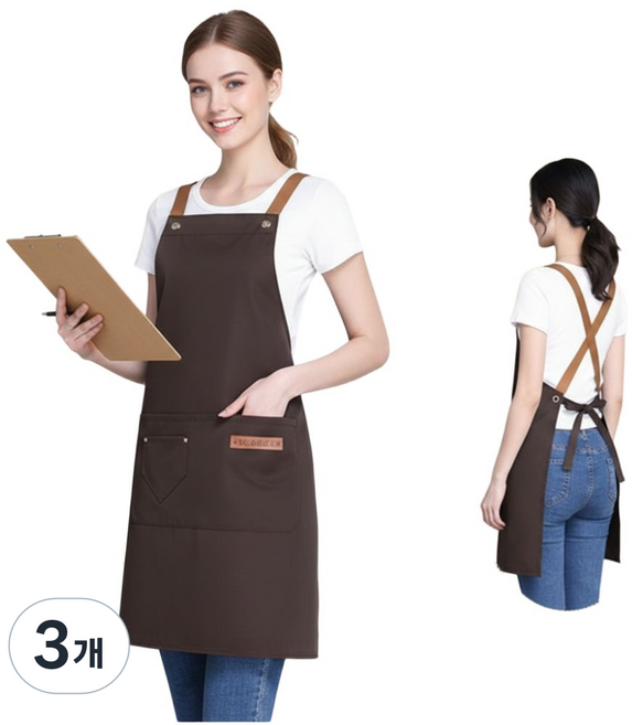 딜리홈 길이조절 방수 앞치마 주방용 식당용 카페 작업용 앞치마, 3개, 브라운