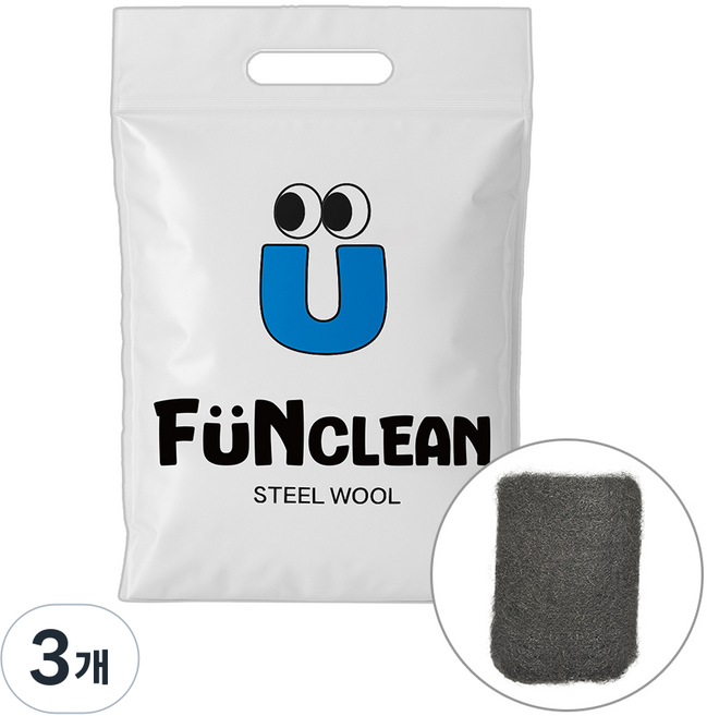 펀클린 스틸울 0000 철솜 수세미 패드형, 3개, 8개입